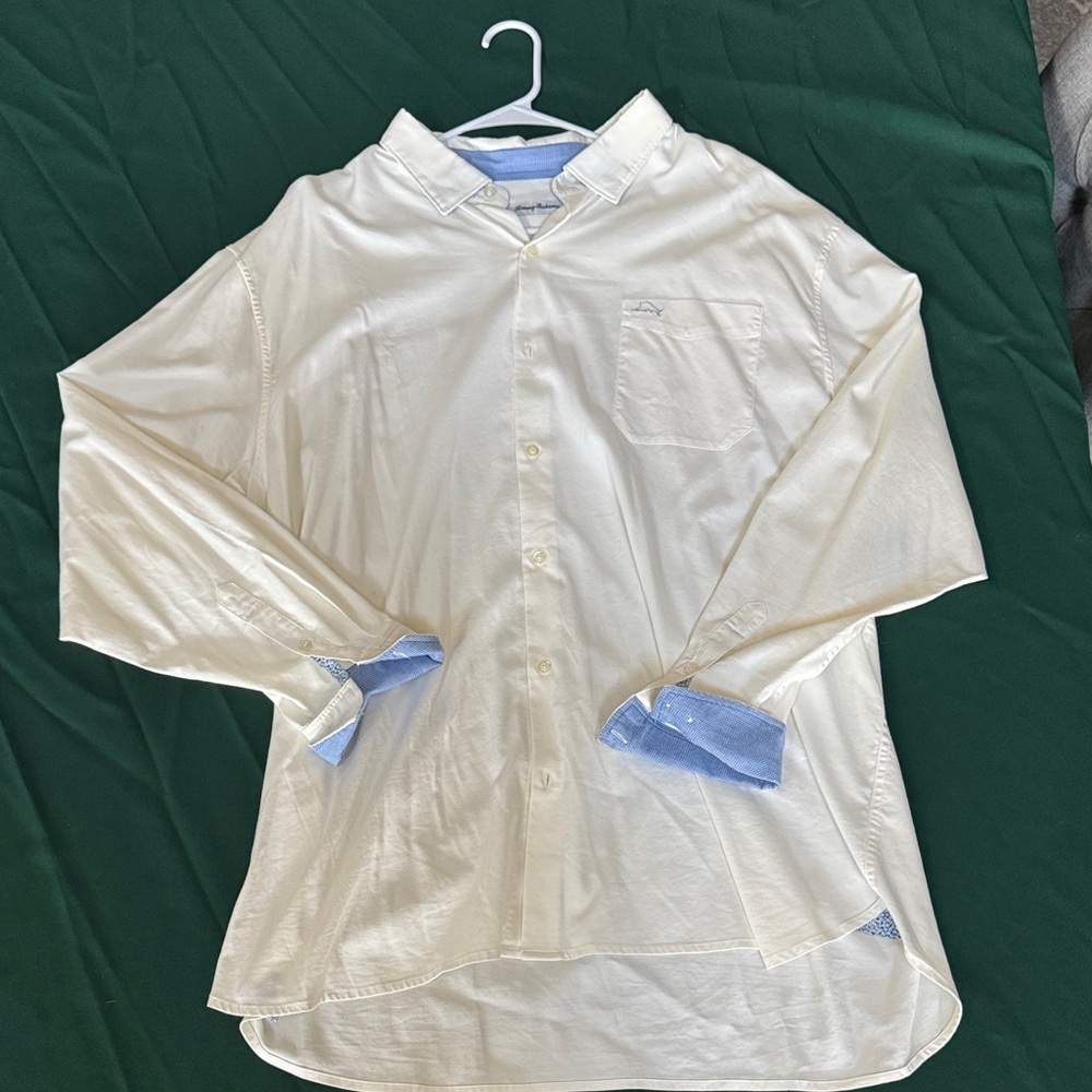 Tommy Bahama Button Down Shirt 3XL White & Blue Long Sleeve Big & Tall